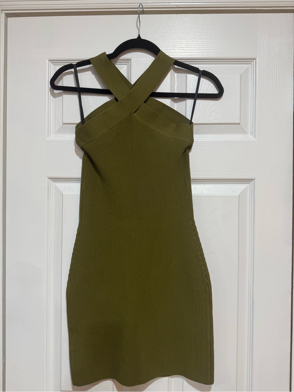Aritzia Babaton Sculpt Knit Cross Olive Green Mini Dress - Picture 2 of 3